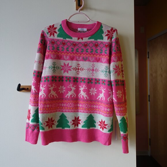 Ardene Christmas Xmas Ugly Pink fair isle Sweater S SM SMall - Picture 10 of 15